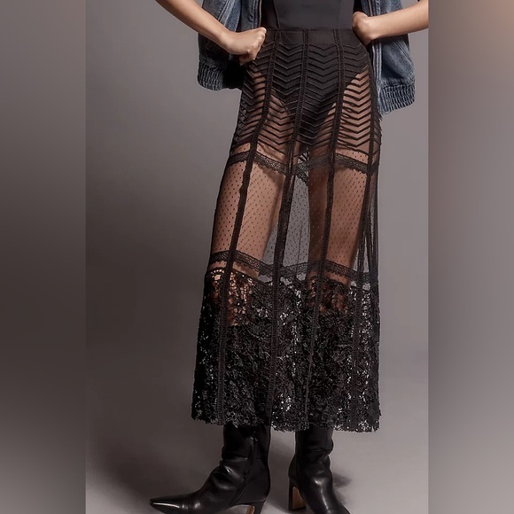 Anthropologie Dresses & Skirts - Anthropologie Sheer Lace Midi Skirt
